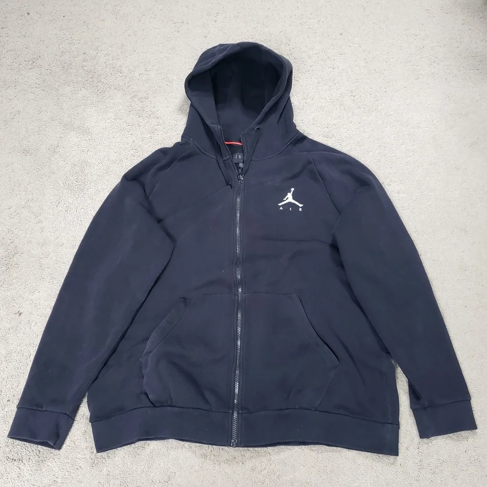 Air Jordan Hoodie Mens XL Black White Jumpman Logo Basic Fleece Pullover Pockets